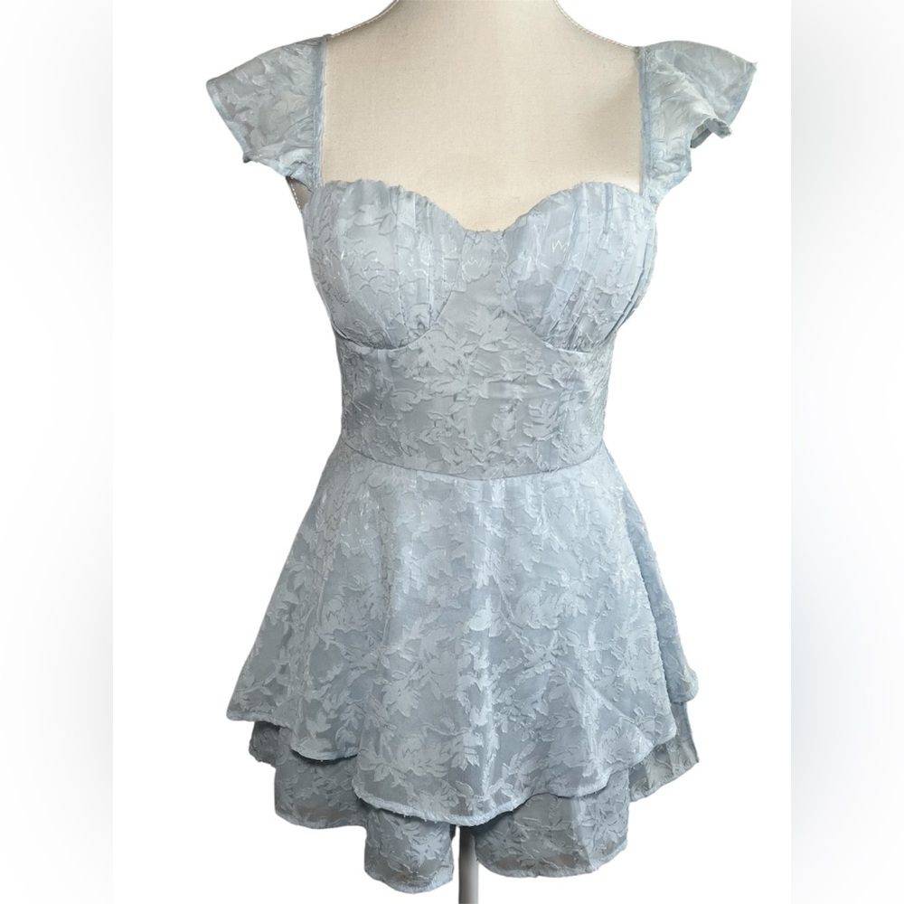 Windsor Light Blue Lace Mini Romper Dress S Babydoll Corset Y2K